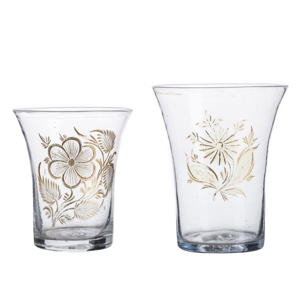 Cristal e vidro - Dois copos de boca de sino - Real Fábrica de Cristal