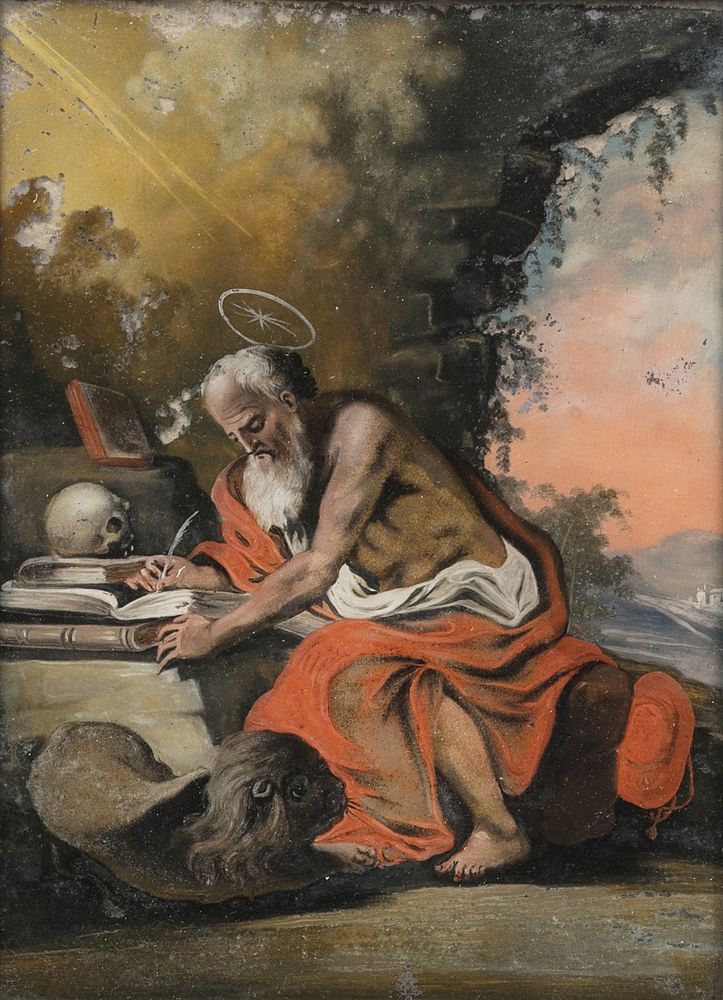 S. Jerónimo - Óleo sobre vidro - Século XVIII