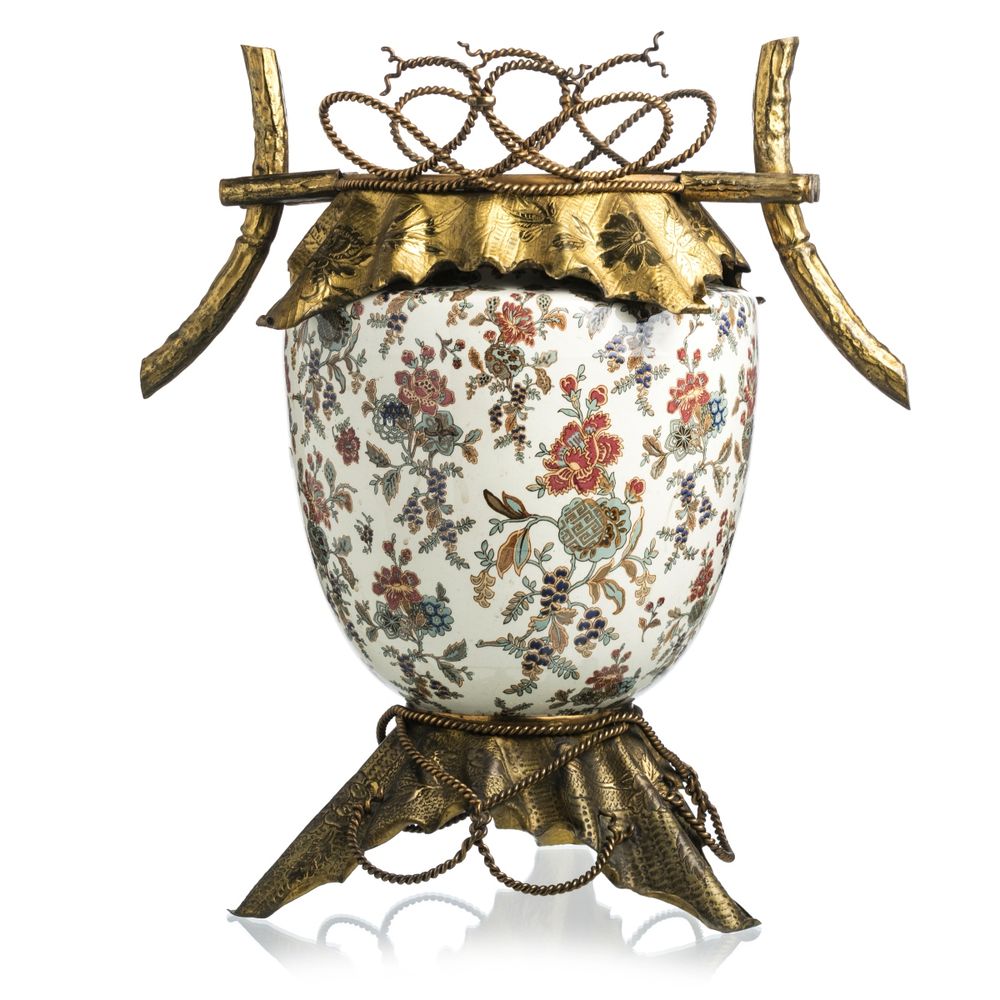 Cachepot com monture em metal dourado - Sarreguemines