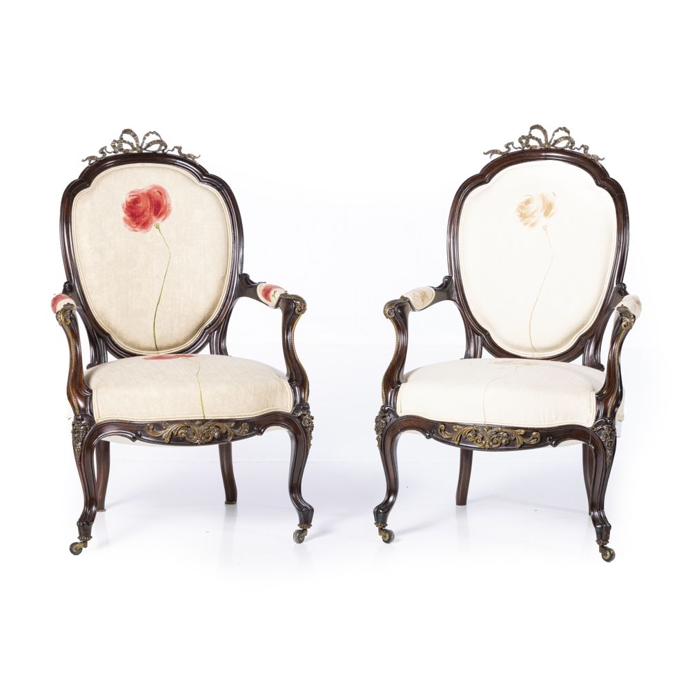 Par de fauteuils estilo Luís XV em pau-santo - Século XIX