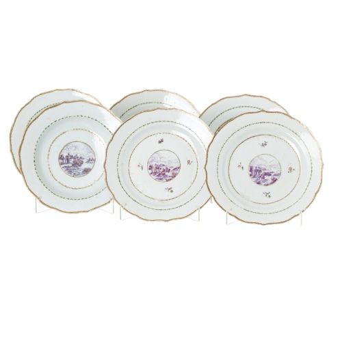 Porcelana oriental - Conjunto de seis pratos recortados - Companhia da