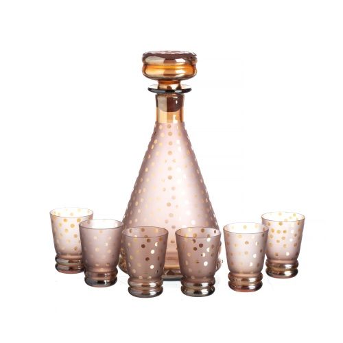 Cristal e vidro - Garrafa com seis copos em vidro - Art Deco