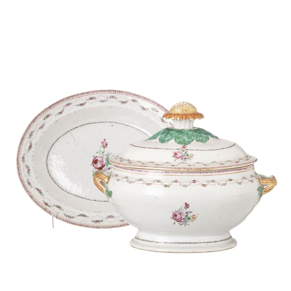 Porcelana oriental - Terrina com travessa - Companhia das Índias