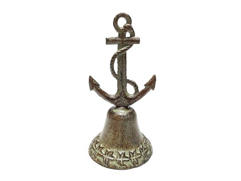 Sino de ferro fundido vintage; com decoração de âncora
