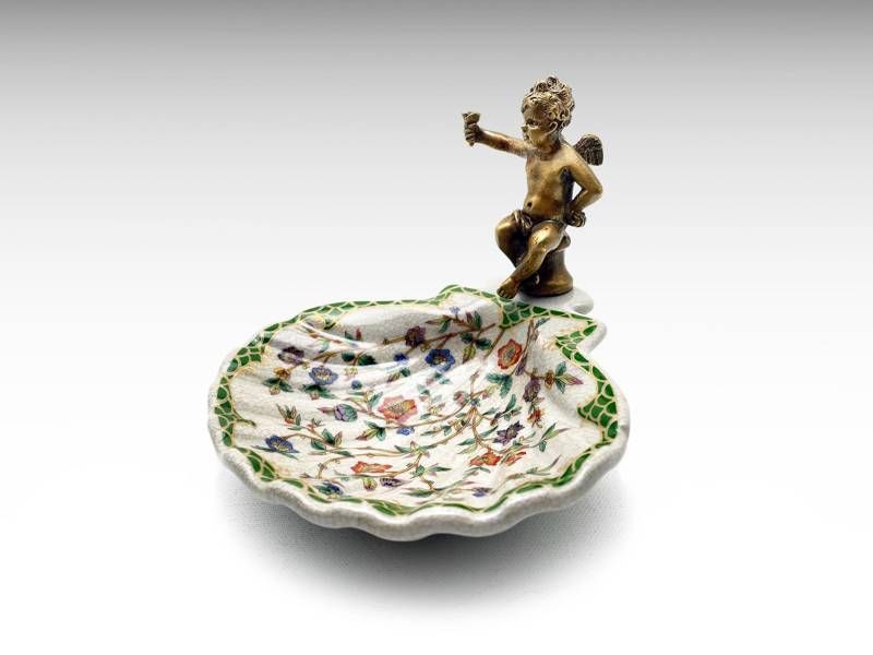 Saboneteira em porcelana e bronze em forma de concha - Art Nouveau