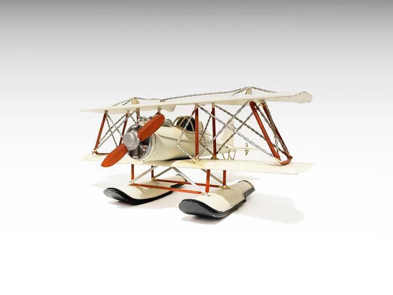 Modelo de metal - Avião vintage; biplano hidroavião