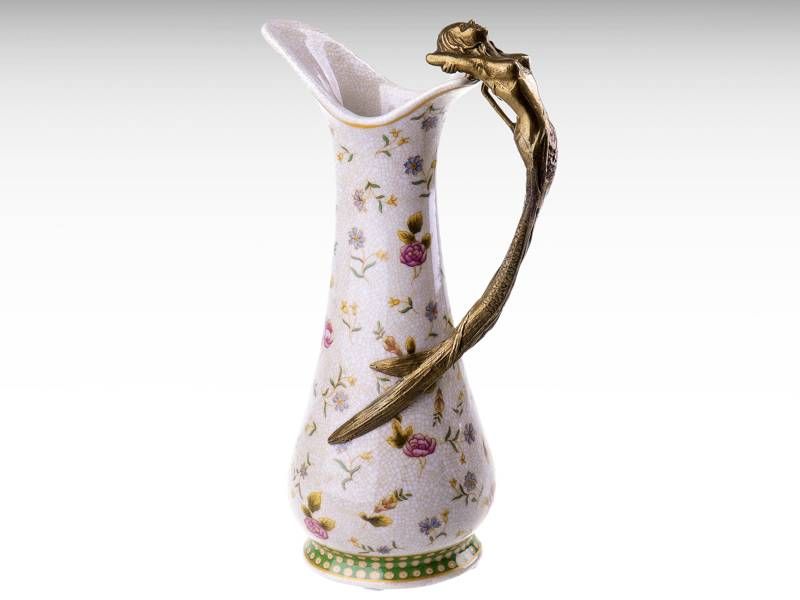 Jarro de vinho/água em porcelana e bronze; estilo vitoriano 1