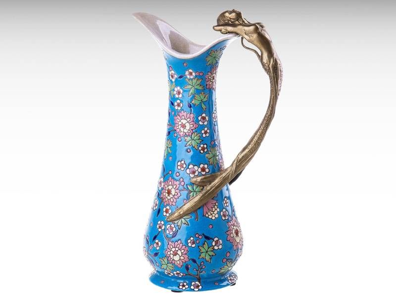 Jarro de vinho/água em porcelana e bronze; estilo vitoriano 2