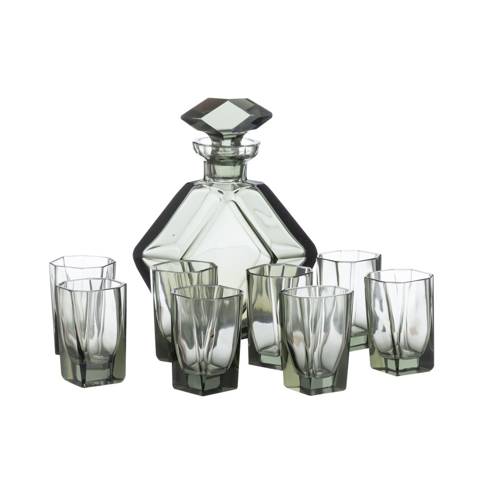 Vidro e Cristal - Garrafa e oito copos Moser