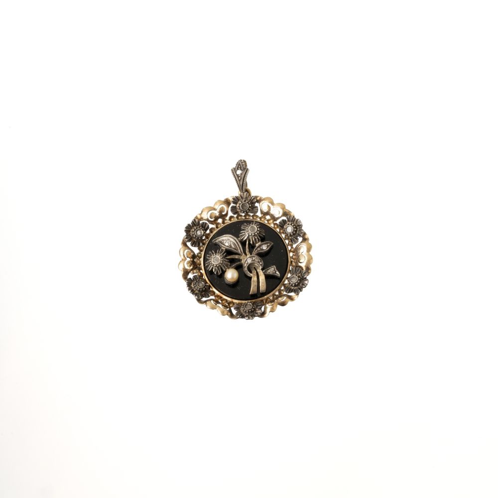 Broche/pingente em prata e ouro 19.2K