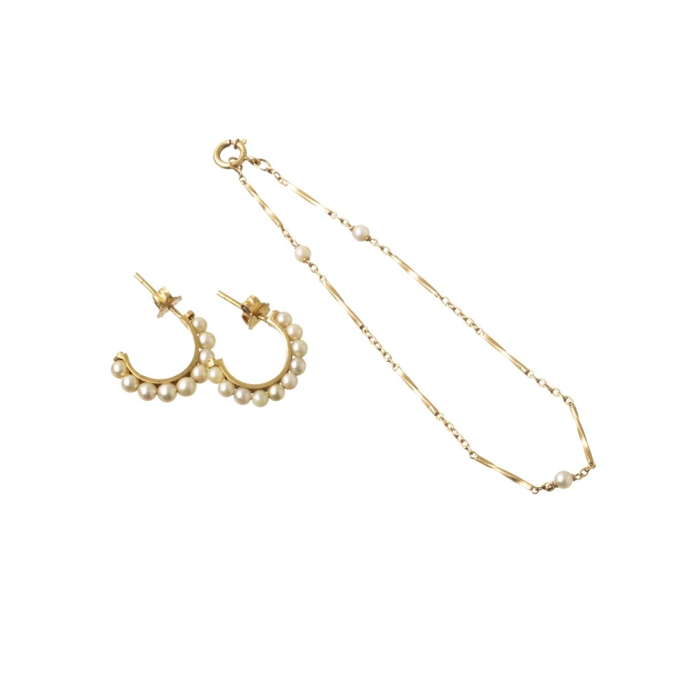 Par de brincos e pulseira, em ouro 19.2K
