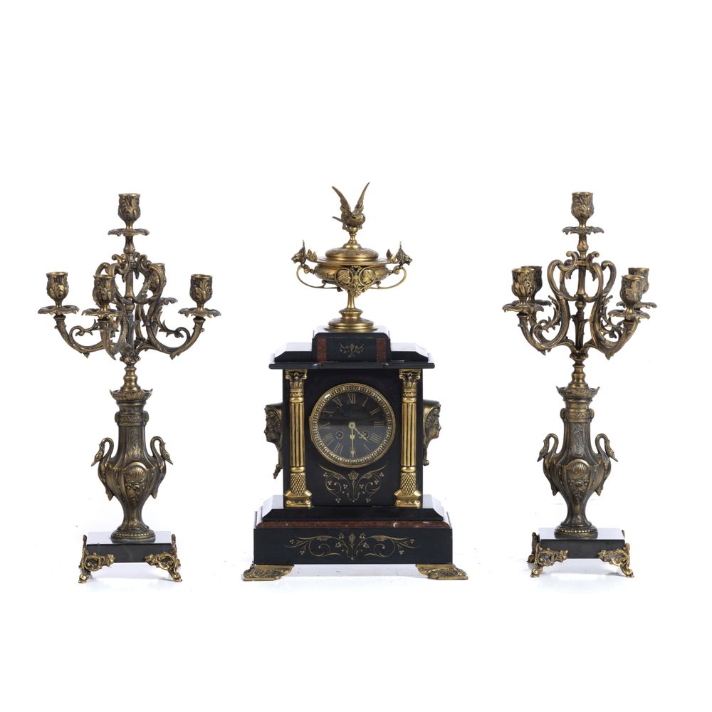 Garniture relógio e par de candelabros - Século XIX